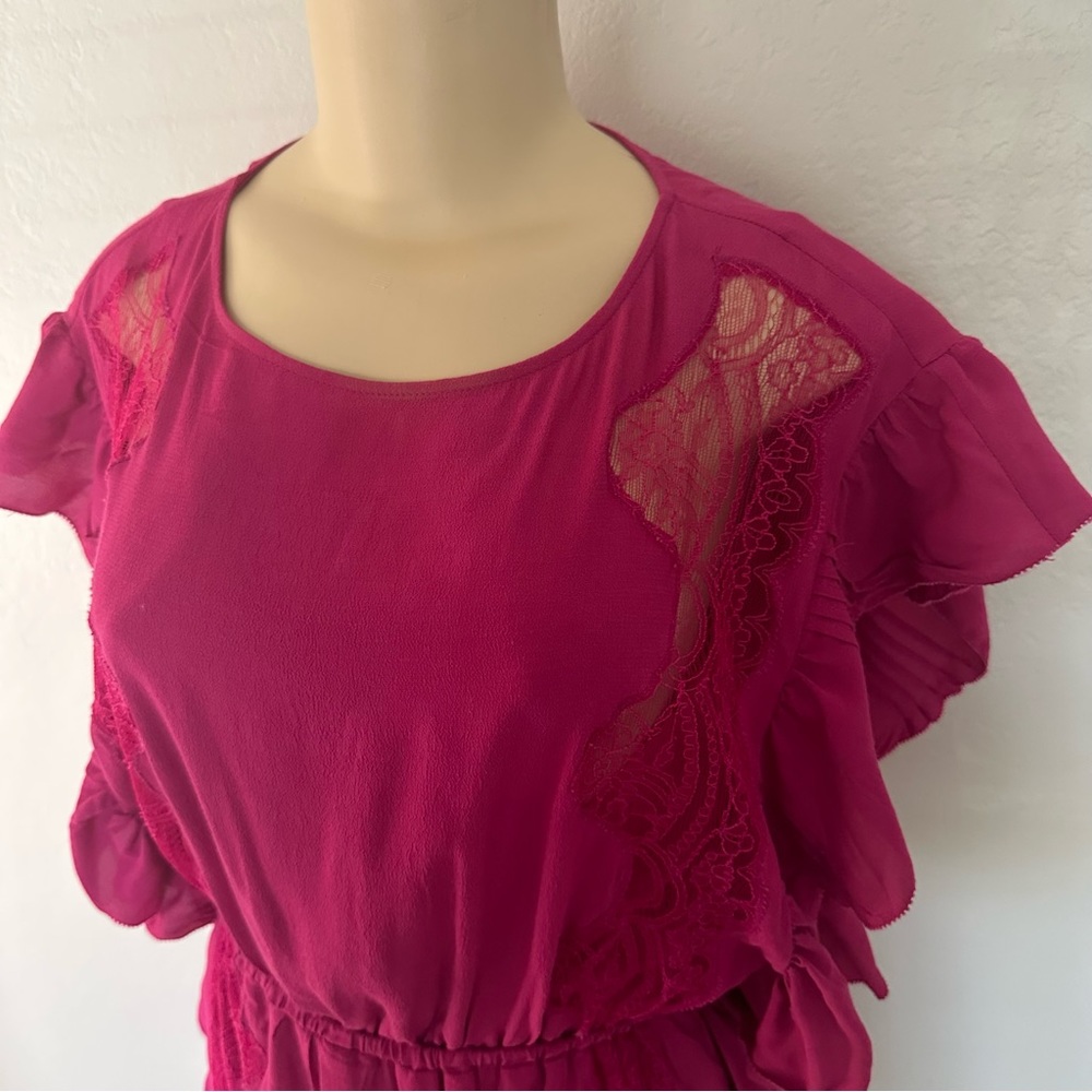 IRO Zestful Short Sleeve Ruffle Mini Dress Fushia S - Picture 11 of 13